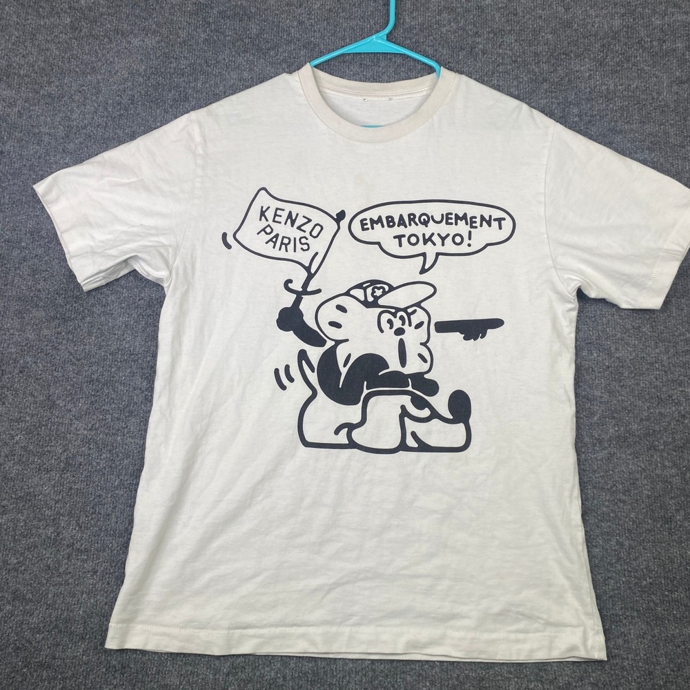 Kenzo Paris Mens Graphic Tee White Embarquement Tokyo Cartoon T-Shirt
